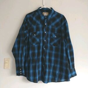 Wrangler Western Fashion Pearl Snap Shirt Mens 2XL Blue Black Plaid Long Sleeve